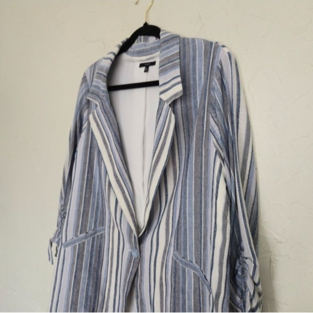Anthropologie DREW Linen Blend Striped Blue White Catalina Blazer, L - Picture 5 of 10